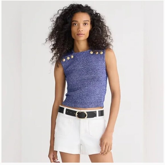 J. Crew Sweater Shell with Buttons in Merino-linen Blend Blue Medium NWT - Picture 1 of 6